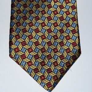 Jos A Bank Corporate Collection Gold Silk Tie in Gold/Maroon/Blue 60"L 4"W Italy